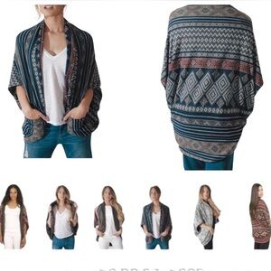 Bodhi Bohemian Swag Cocoon Wrap Cardigan Kimono Gray Blue Green O/S